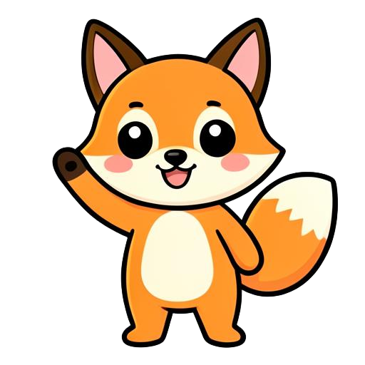 Finn the fox Finn the fox, a cheerful cartoon fox with orange fur, pointy ears, and a fluffy tail