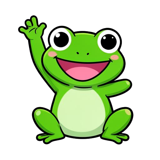 Pip the frog Pip the frog, a bright green cartoon frog with big eyes and a wide happy smile